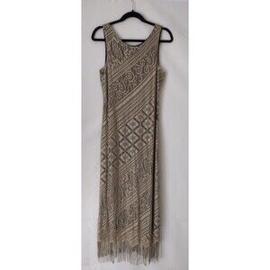 Harlow Vintage Size 12  Knit Crochet Fringed Lace Stretchy Lined Tank Maxi Dress